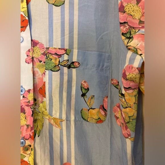 Tucker Silk Cotton Blend Button Down Collared Artsy Cottage Floral Blouse Small - Picture 7 of 10